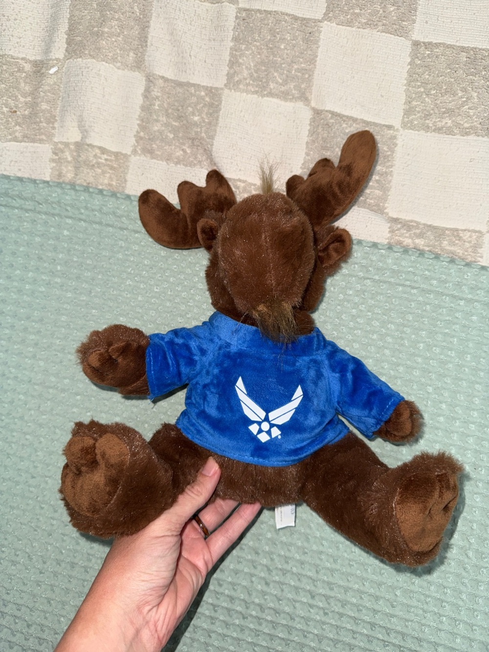 US Air Force Plush Brown Moose Stuffed Animal Blue Shirt Military Toy